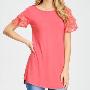 Cool Melon - Coral Lace Scoop Neck Top Size XL